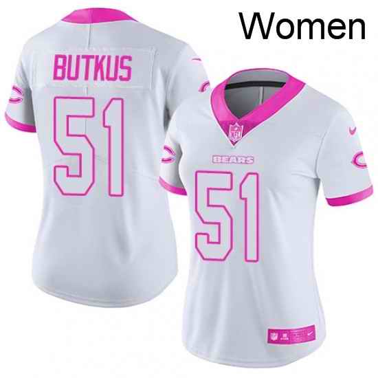 Womens Nike Chicago Bears 51 Dick Butkus Limited WhitePink Rush Fashion NFL Jersey